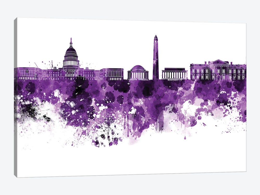 Washington DC Skyline In Lilac 1-piece Canvas Wall Art