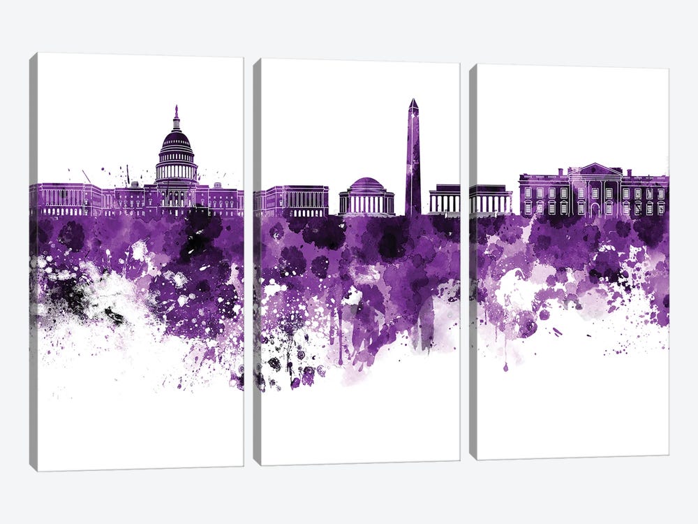 Washington DC Skyline In Lilac 3-piece Canvas Artwork