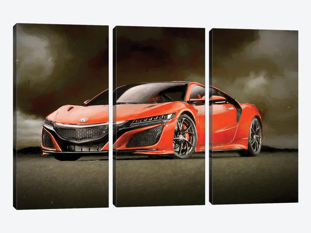 Honda NSX In Watercolor by Paul Rommer 3-piece Canvas Art Print