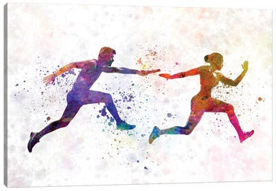 Relay Race In Watercolor III Canvas Art Print - Track & Field