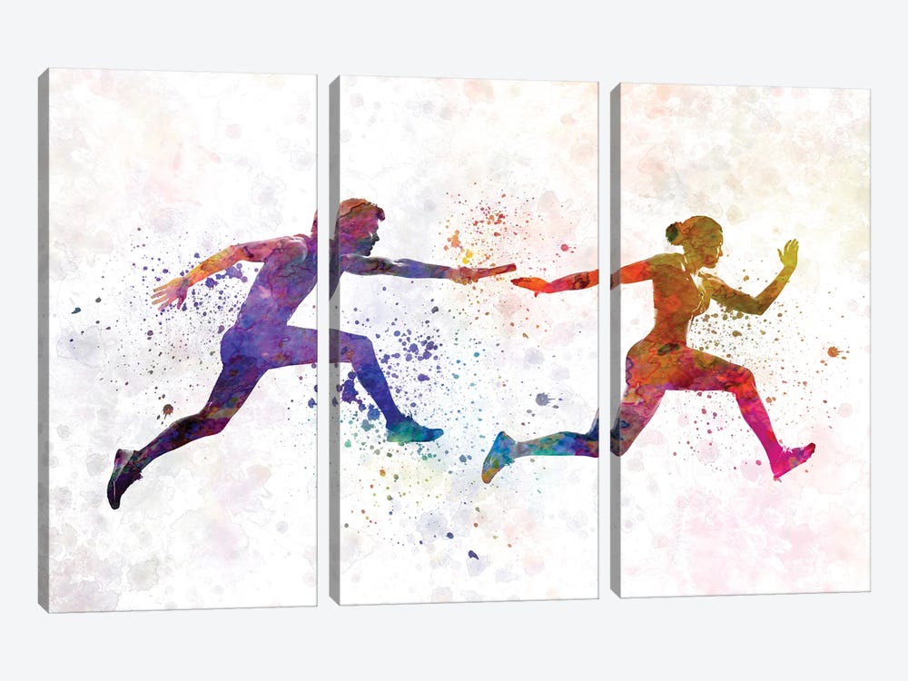 Relay Race In Watercolor III by Paul Rommer 3-piece Canvas Print