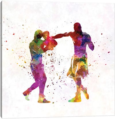 Boxers In Watercolor Canvas Art Print - Boxing Art