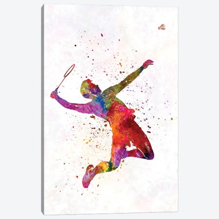 Badminton Player In Watercolor Canvas Print #PUR3568} by Paul Rommer Canvas Art
