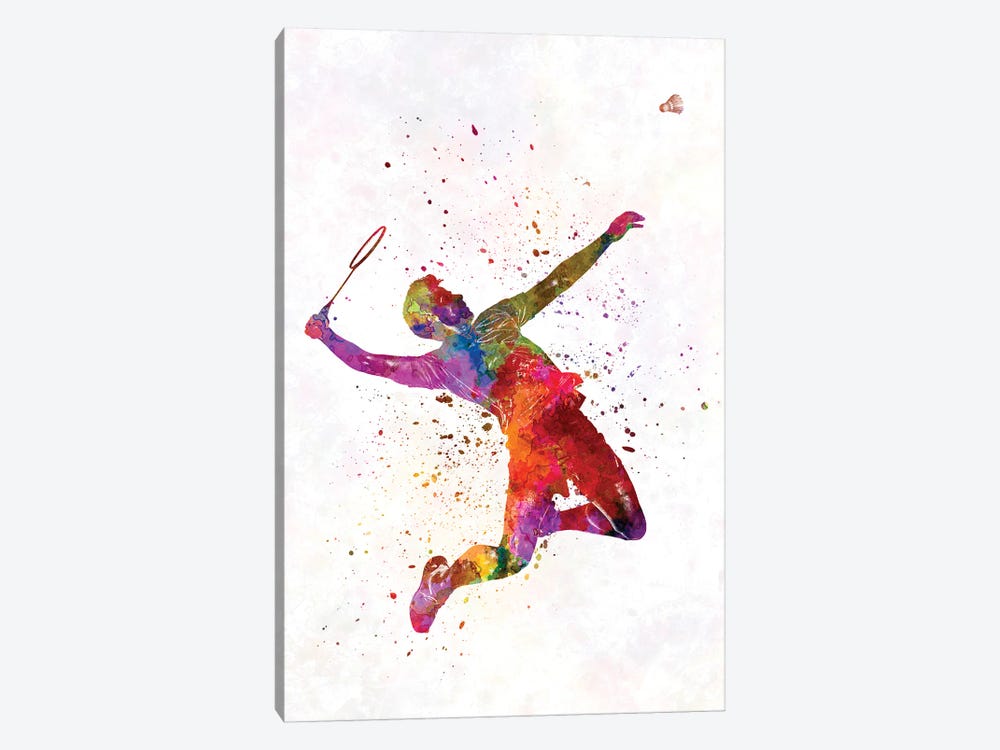 Badminton Player In Watercolor by Paul Rommer 1-piece Canvas Wall Art
