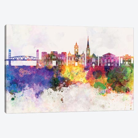 Wilmington NC Skyline Watercolor Background Canvas Print #PUR3583} by Paul Rommer Canvas Art
