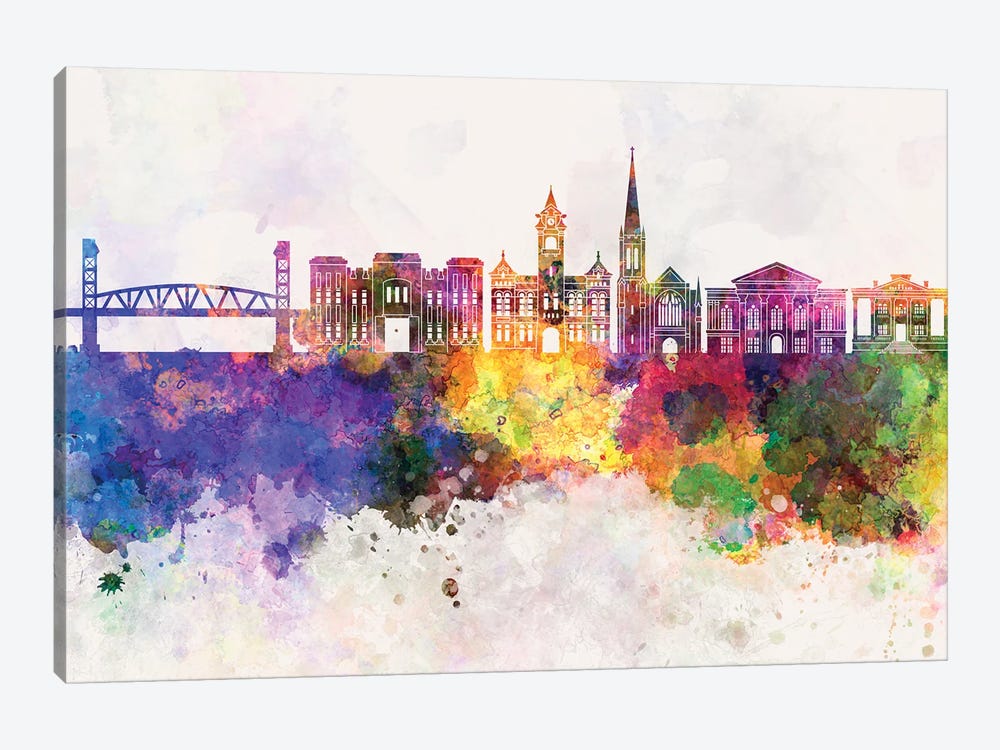 Wilmington NC Skyline Watercolor Background by Paul Rommer 1-piece Art Print