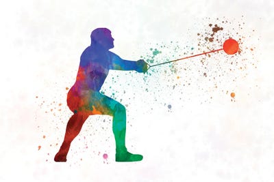 Olympic Hammer Throw In Watercolor by Paul Rommer framed canvas print