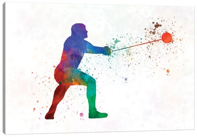 Olympic Hammer Throw In Watercolor Canvas Art Print - Track & Field Art