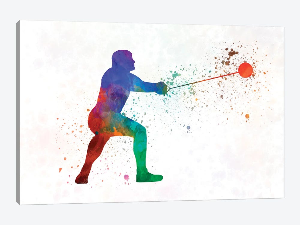 Olympic Hammer Throw In Watercolor by Paul Rommer 1-piece Canvas Print