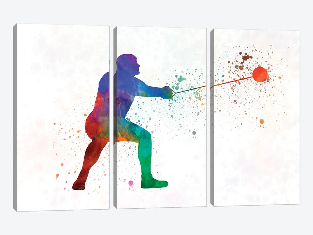 Olympic Hammer Throw In Watercolor by Paul Rommer 3-piece Canvas Art Print