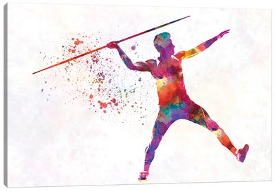 Javelin Throw In Watercolor II Canvas Art Print - Track & Field