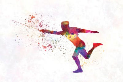 Watercolor Fencing Contest by Paul Rommer framed canvas print