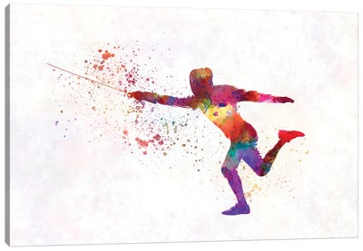Watercolor Fencing Contest Canvas Art Print - Track & Field