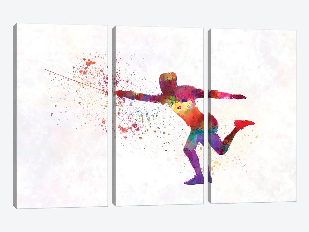 Watercolor Fencing Contest by Paul Rommer 3-piece Canvas Print