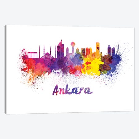 Ankara Skyline In Watercolor Canvas Print #PUR35} by Paul Rommer Canvas Wall Art