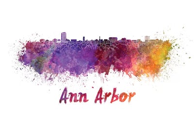 Ann Arbor Skyline In Watercolor by Paul Rommer art print