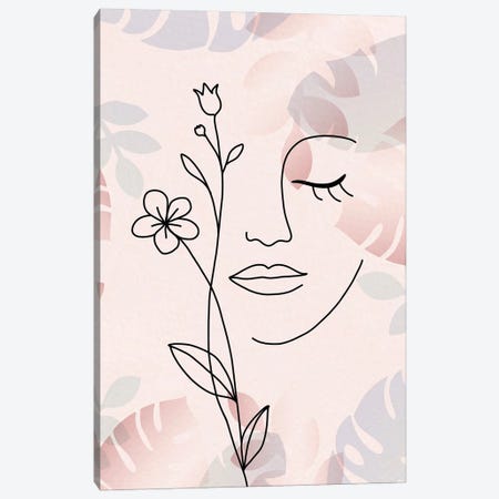Minimalist Woman Portrait With Flowers III Canvas Print #PUR3603} by Paul Rommer Canvas Art Print