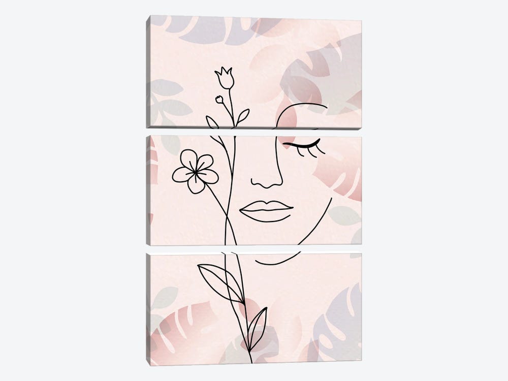Minimalist Woman Portrait With Flowers III 3-piece Art Print