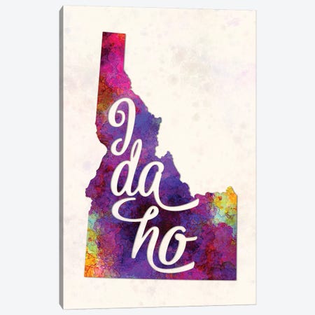 Idaho US State In Watercolor Text Cut Out Canvas Print #PUR361} by Paul Rommer Art Print