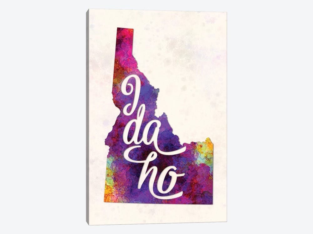 Idaho US State In Watercolor Text Cut Out by Paul Rommer 1-piece Canvas Wall Art