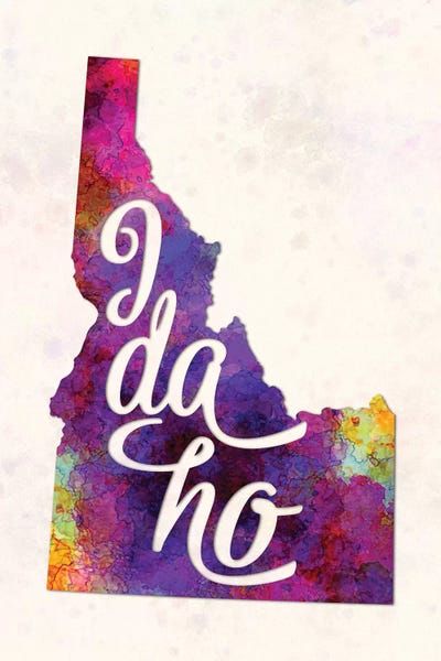 Idaho: Idaho US State In Watercolor Text Cut Out by Paul Rommer