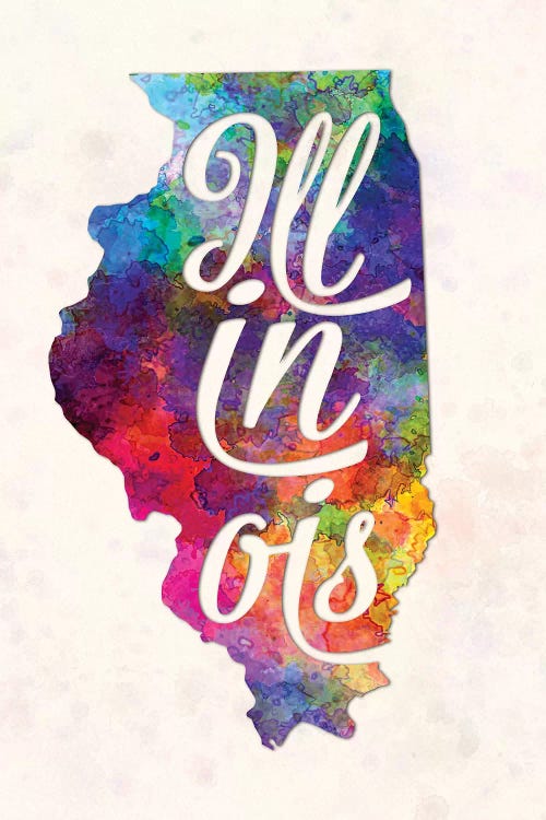 Illinois US State In Watercolor Text Cut Out by Paul Rommer wall art
