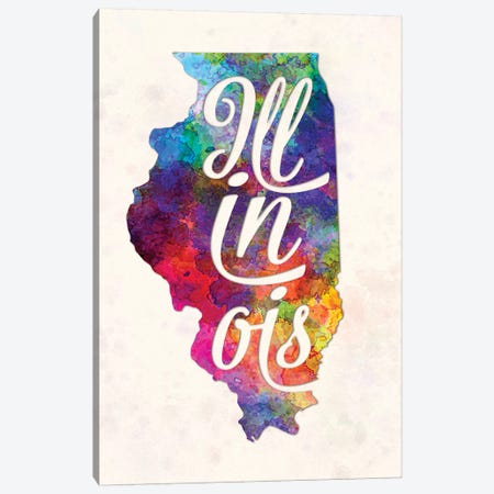Illinois US State In Watercolor Text Cut Out Canvas Print #PUR363} by Paul Rommer Art Print