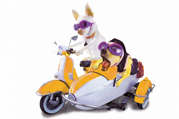 Dogs In Sidecar Watercolor