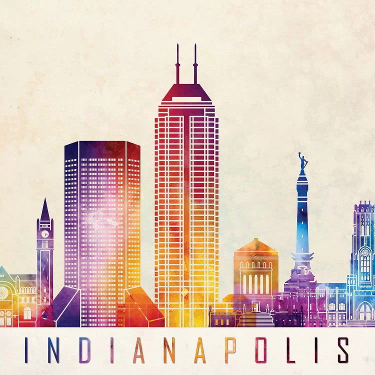 Indianapolis Landmarks Watercolor Poster