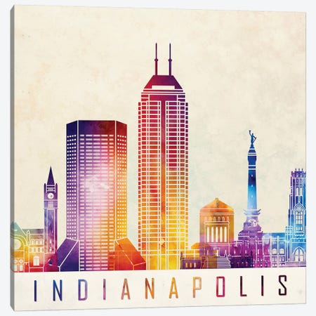 Indianapolis Landmarks Watercolor Poster Canvas Print #PUR364} by Paul Rommer Canvas Wall Art