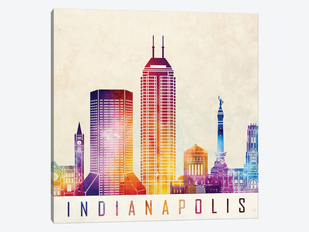 Indianapolis Landmarks Watercolor Poster by Paul Rommer 1-piece Canvas Art Print