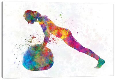 Young Man Practices Fitness In Watercolor XII Canvas Art Print - Yoga Art