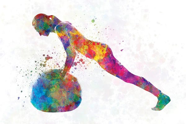 Paul Rommer: Young Man Practices Fitness XII In Watercolor by Paul Rommer