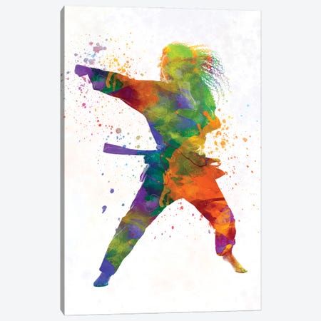 Young Man Practices Karate In Watercolor Canvas Print #PUR3658} by Paul Rommer Canvas Wall Art