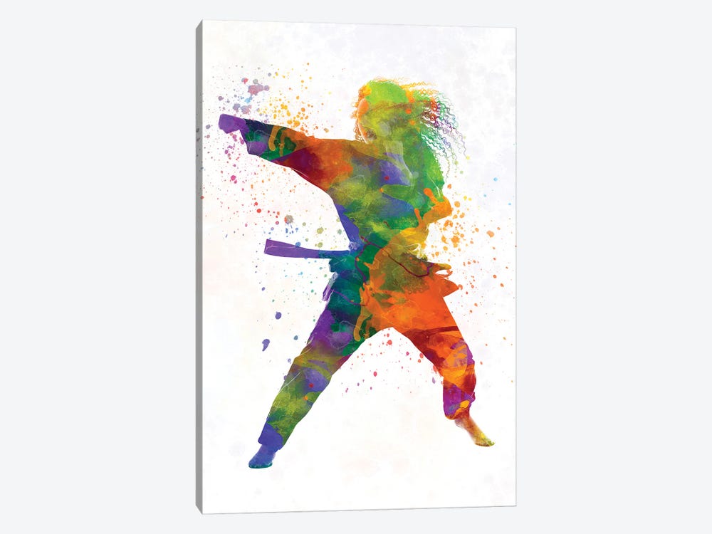 Young Man Practices Karate In Watercolor by Paul Rommer 1-piece Canvas Art Print