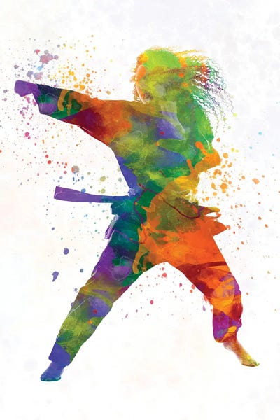 Kids Sports Art: Young Man Practices Karate In Watercolor by Paul Rommer