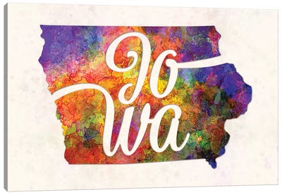 Iowa US State In Watercolor Text Cut Out Canvas Art Print - Iowa