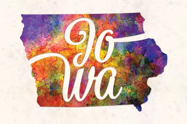Iowa: Iowa US State In Watercolor Text Cut Out by Paul Rommer