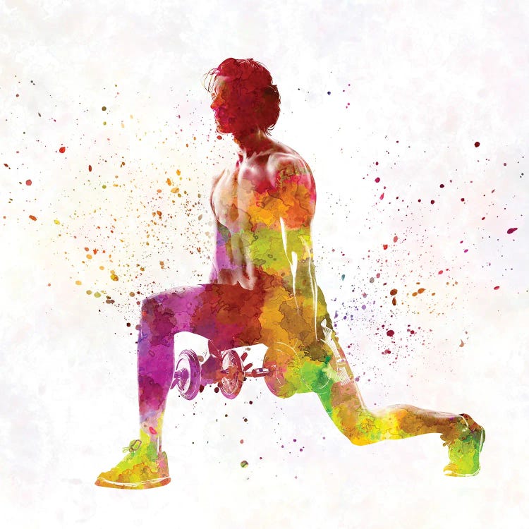 Young Man Practices Fitness In Watercolor XIX