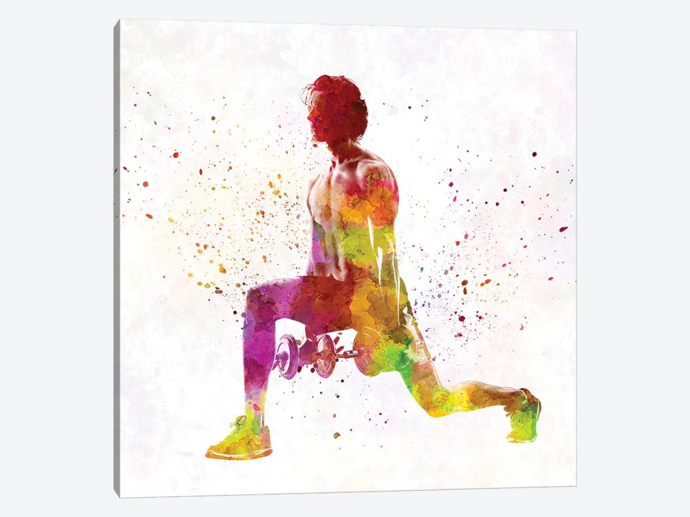 Young Man Practices Fitness In Watercolor XIX by Paul Rommer 1-piece Canvas Print
