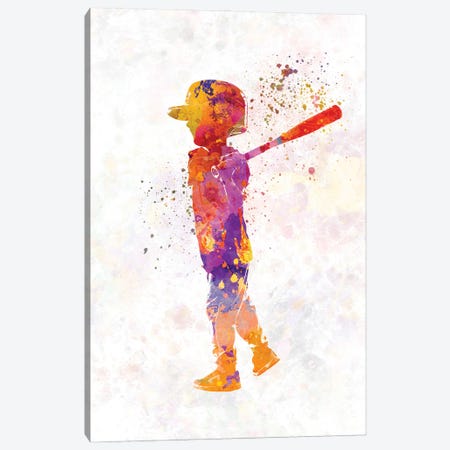 Boy Plays Baseball In Watercolor II Canvas Print #PUR3666} by Paul Rommer Canvas Wall Art