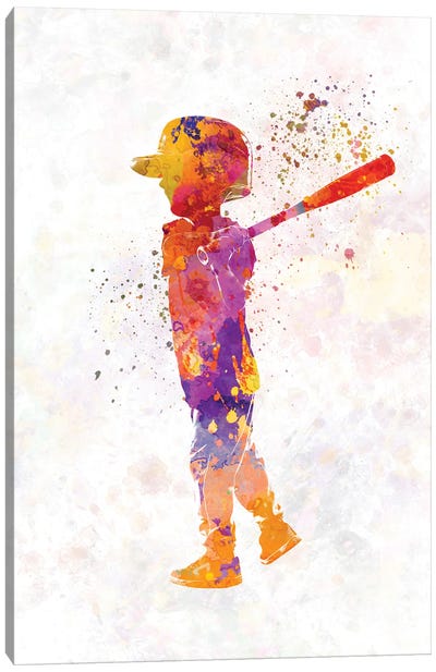Boy Plays Baseball In Watercolor II Canvas Art Print
