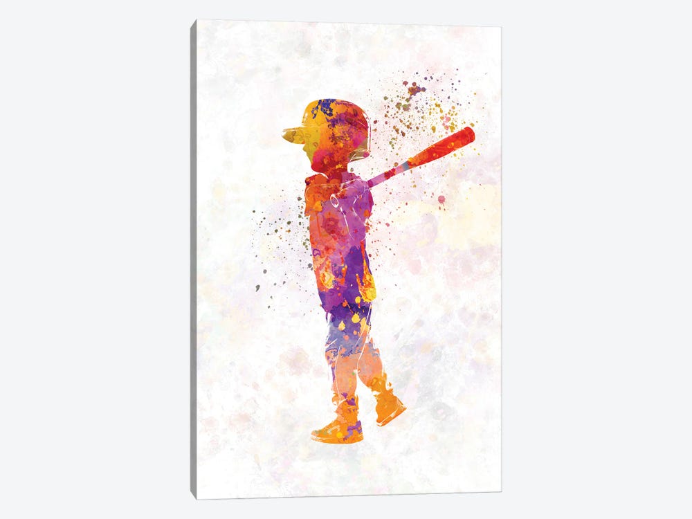 Boy Plays Baseball In Watercolor II by Paul Rommer 1-piece Canvas Artwork