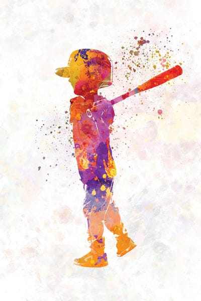 Kids Sports Art: Boy Plays Baseball In Watercolor II by Paul Rommer
