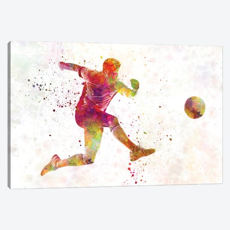 man soccer football player flying kicking silhouette Leggings by