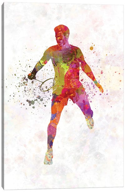 Badminton Player In Watercolor V Canvas Art Print - Athlete Art