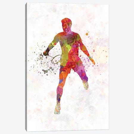 Badminton Player In Watercolor V Canvas Print #PUR3672} by Paul Rommer Canvas Artwork