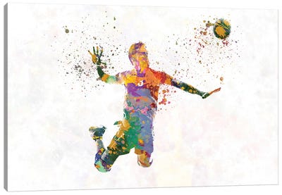 Volleyball Player In Watercolor Canvas Art Print - Paul Rommer