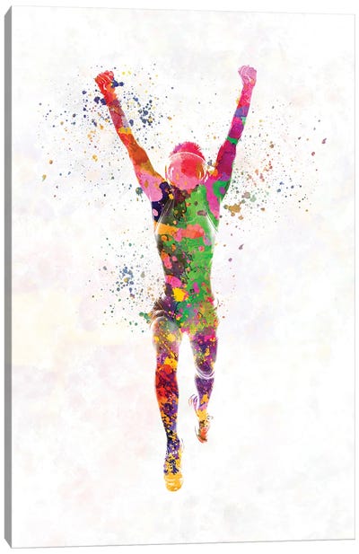 Winning Runner In Watercolor II Canvas Art Print - Large Colorful Accents
