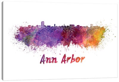 Ann Arbor Skyline In Watercolor Canvas Art Print - Michigan Art